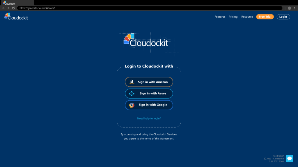 Cloudockit's new login page