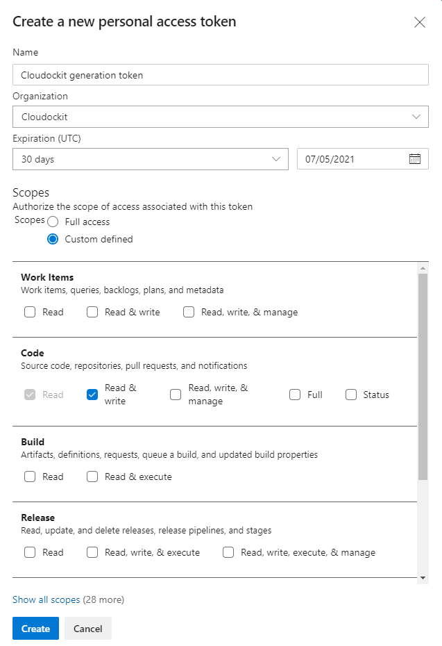 Create a new personal access token